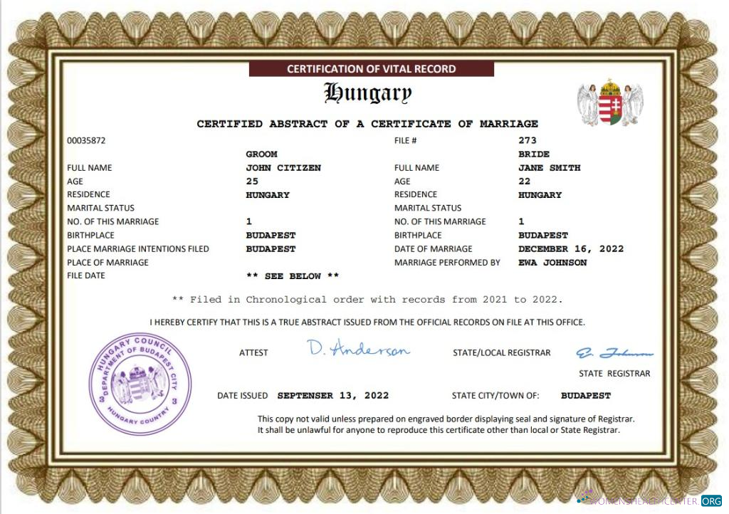Download Hungary marriage certificate Word and PDF template Photoshop template
